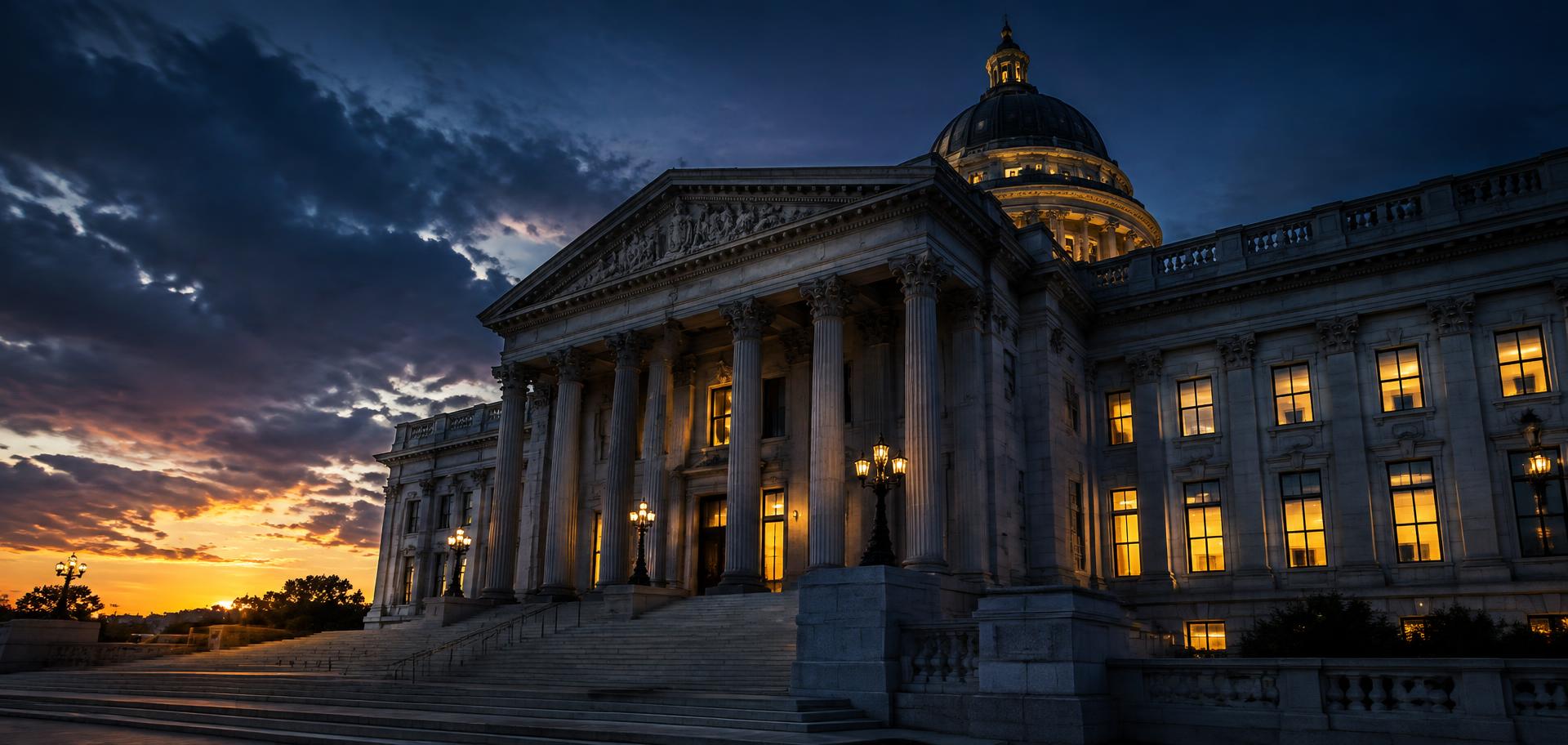 Government building at dusk